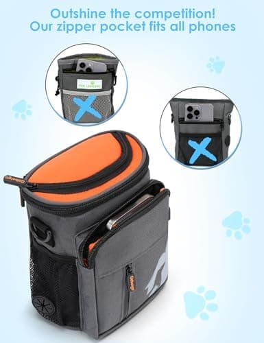 Gobeigo Leckerli-Tasche für Hunde + 8 Tassen und Trainings-Clicker + integrierter Kotbeutelspender + 3-Weg-tragbarer Out
