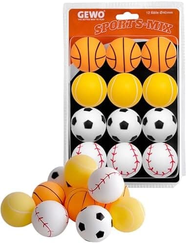 GEWO Sports-Mix Tischtennisbälle für Erwachsene - Plastik Tischtennisbälle - 12 Farbenvollerei, großformatig, perfekt fü