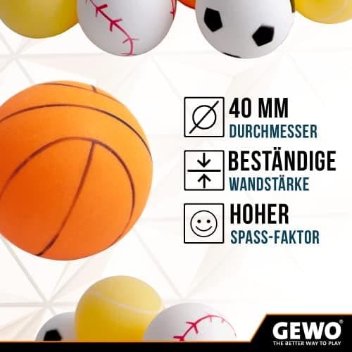 GEWO Sports-Mix Tischtennisbälle für Erwachsene - Plastik Tischtennisbälle - 12 Farbenvollerei, großformatig, perfekt fü