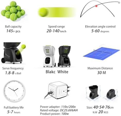 PT-MAXC Advanced Tennis Ball Launcher - Hohe Präzision, eingeBAgelbare Geschwindigkeit und Spinning. Ideal für Solo-Übun