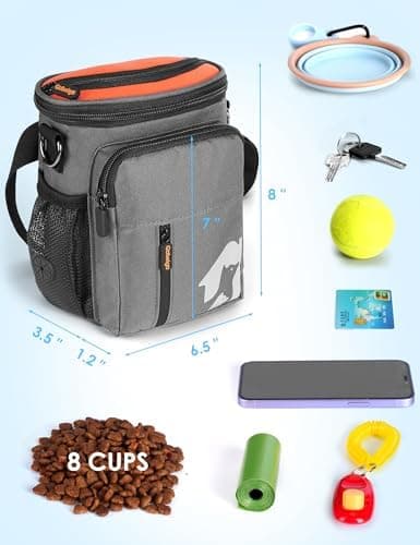 Gobeigo Leckerli-Tasche für Hunde + 8 Tassen und Trainings-Clicker + integrierter Kotbeutelspender + 3-Weg-tragbarer Out