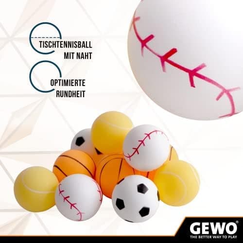 GEWO Sports-Mix Tischtennisbälle für Erwachsene - Plastik Tischtennisbälle - 12 Farbenvollerei, großformatig, perfekt fü