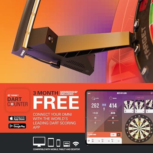 TARGET Darts Omni Dartboard mit Punktezählkamera und LED-Beleuchtung | Ideal für Dartsfans in deraison | Dartscheibe mit