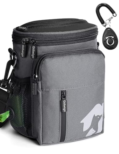 Gobeigo Leckerli-Tasche für Hunde + 8 Tassen und Trainings-Clicker + integrierter Kotbeutelspender + 3-Weg-tragbarer Out