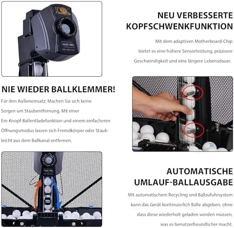 Tischtennis Roboter mit Fernbedienung für Profis und Amateure - 200-Ball-Aufnahmefähig, perfektes Trainingsgeräts für a