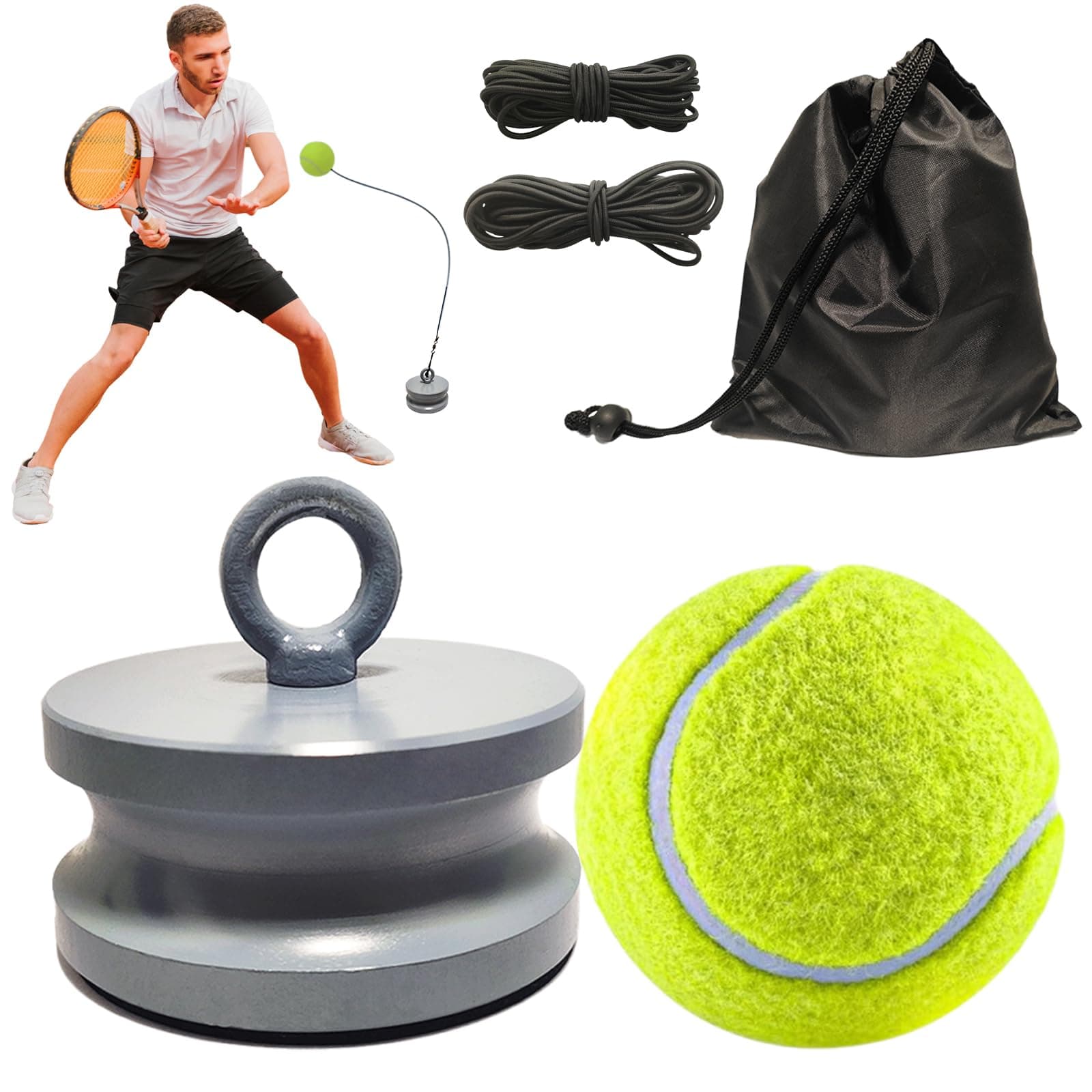 Tennis-Trainer-Set mit Hochwertigen Tennisballen und 1,2 kg Metallfuß | Innovativer Balltrainingsapparát für Kinder & Er
