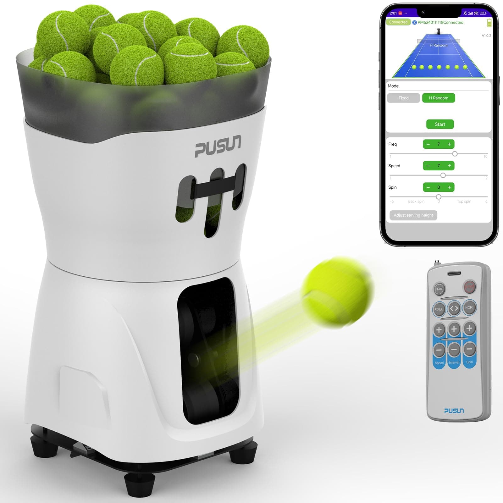 PT-MINIPro Light Indoor Tennis Machine - Leichtgewichtig mit APP Steuerung, 65-Ball Kapazität, perfekt für Schulen (3-5h