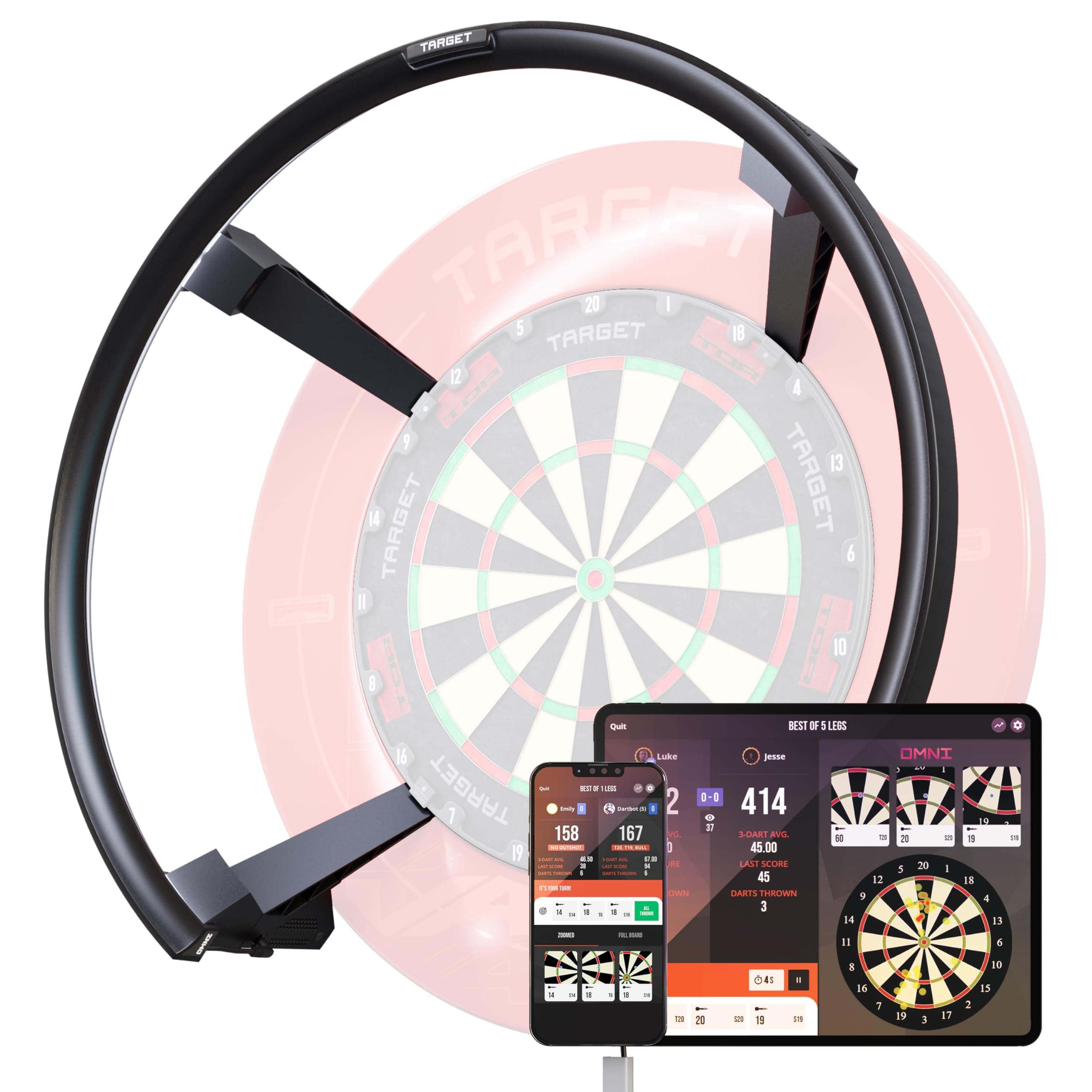 TARGET Darts Omni Dartboard mit Punktezählkamera und LED-Beleuchtung | Ideal für Dartsfans in deraison | Dartscheibe mit