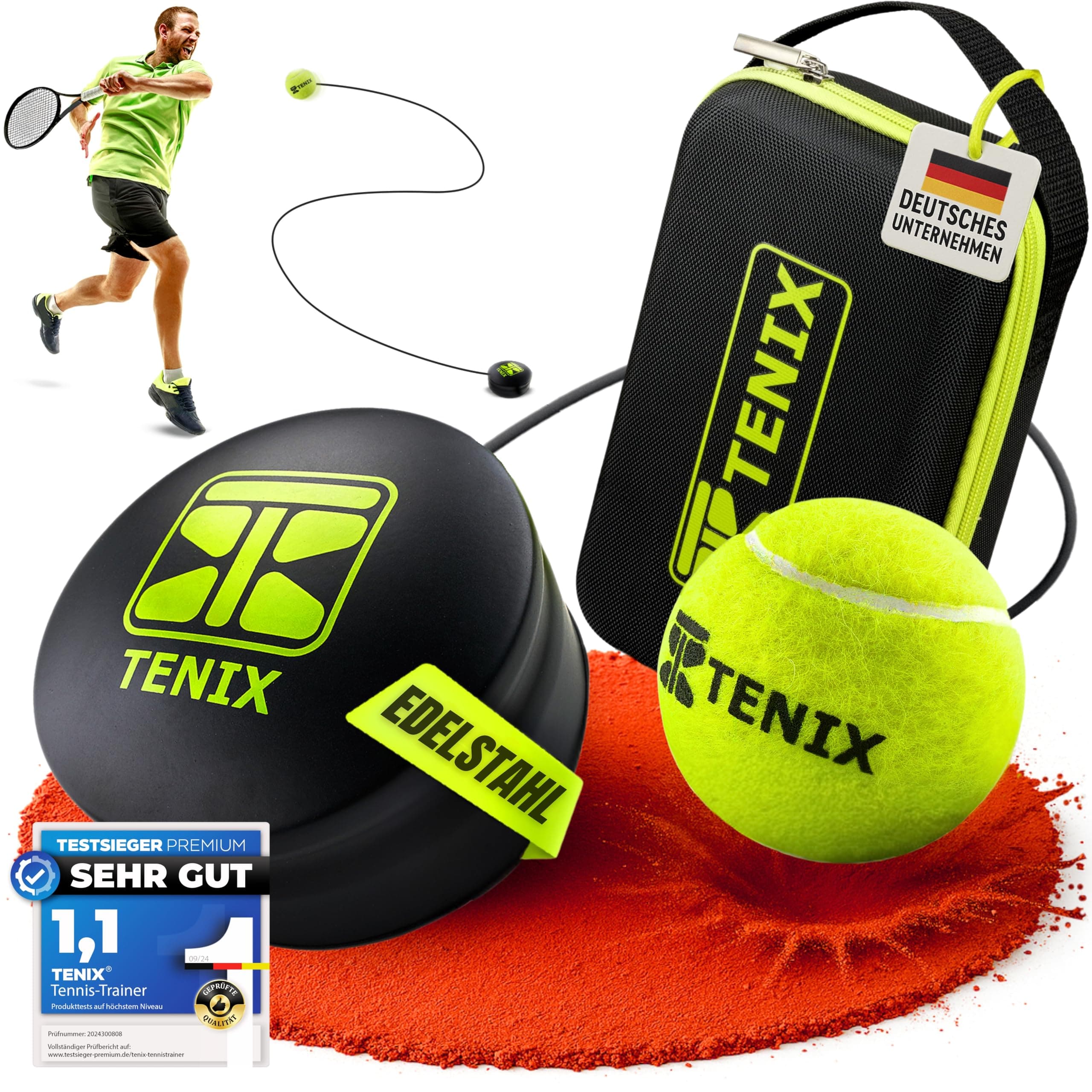 TENIX® Tennis-Trainer Set mit Power-Grip-System für Kinder & Erwachsene | Tennis alleine im Hof, im Park, auf dem Tennis