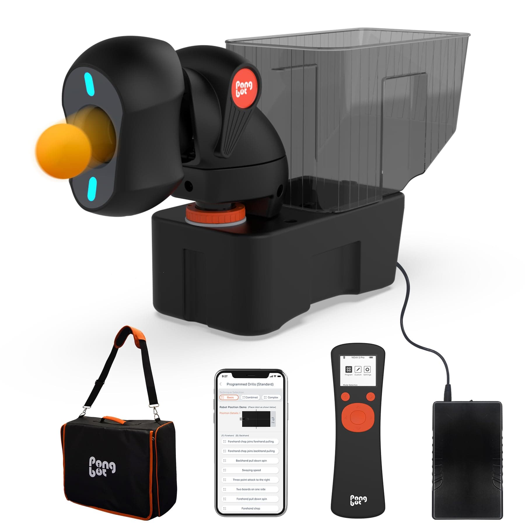 PONGBOT Tischtennis-Roboter + Powerbank + 264 vorgespeicherte Trainingsbohrer
PONGBOT Tischtennis-Roboter + Fernbedien
